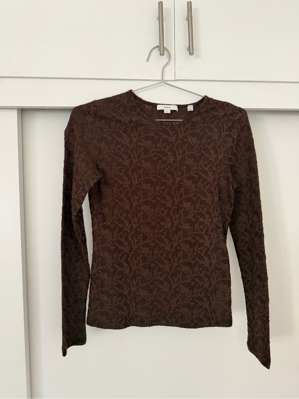 Vince Brown Long Sleeve Jacquard Crew Top